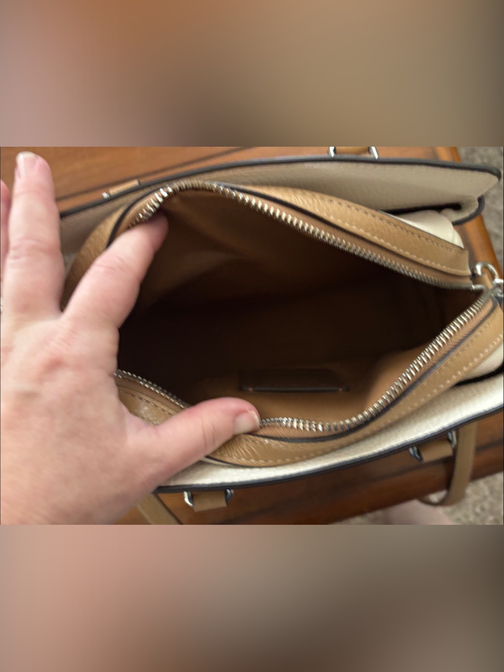 Coach Pebbled Leather Satchel in Taupe and Tan - Picture 6 of 8